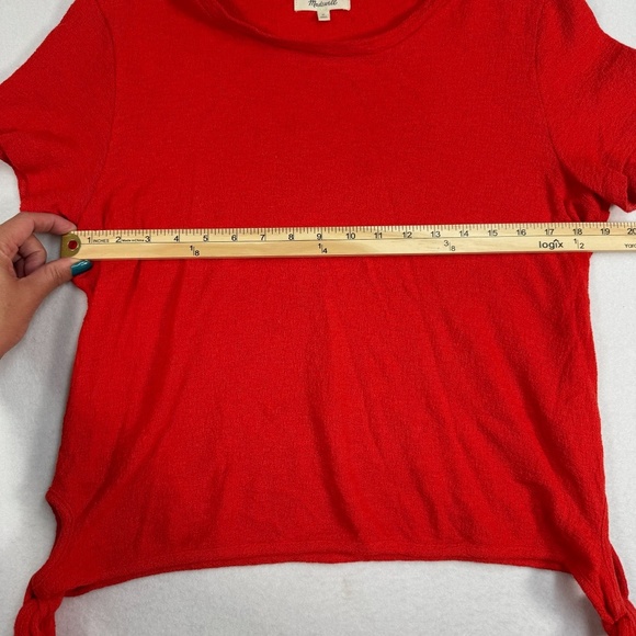 Madewell Short Sleeve Side Tie Bottom Womens Size Medium Red Guaze TexturedMadew - Picture 6 of 8